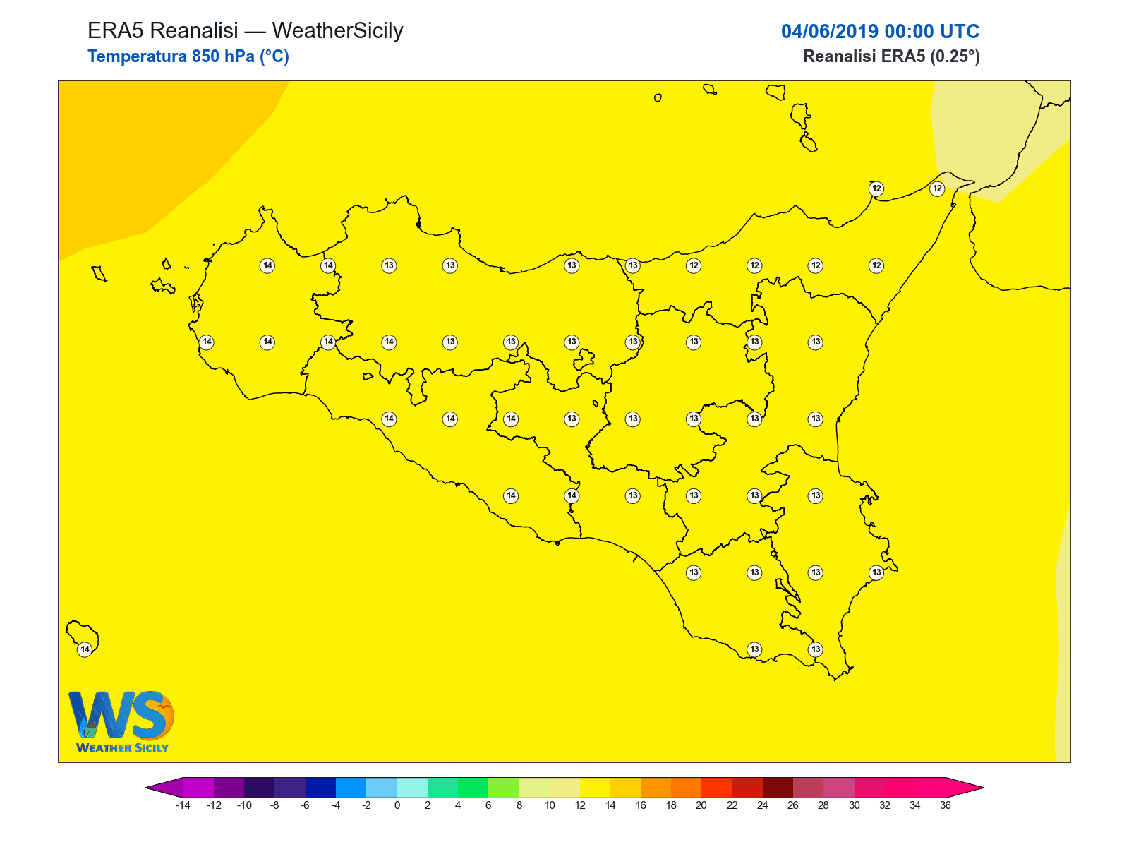 Temperatura a 850 hPa · 2019060400