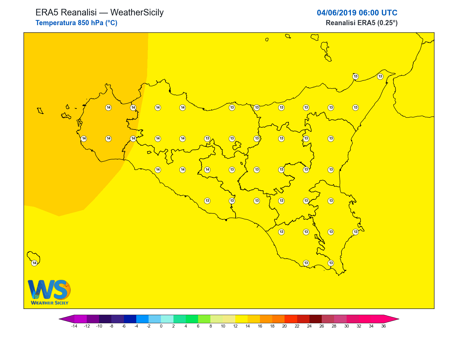 Temperatura a 850 hPa · 2019060406