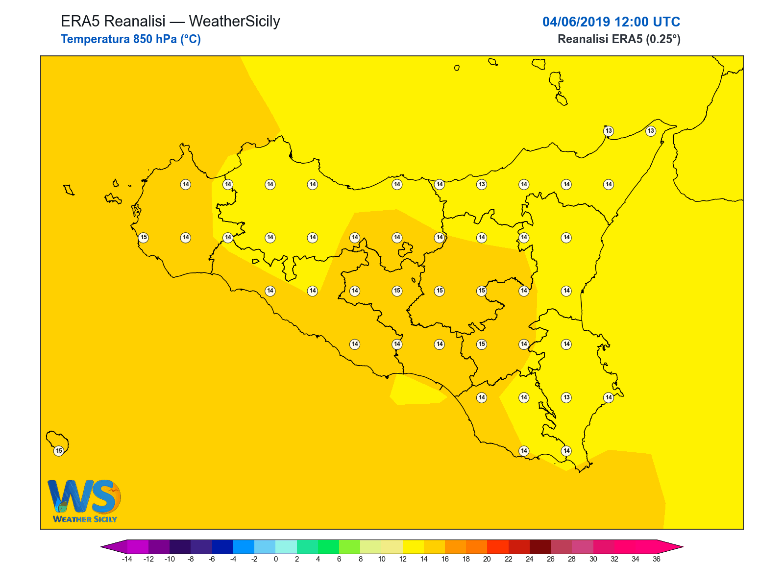 Temperatura a 850 hPa · 2019060412
