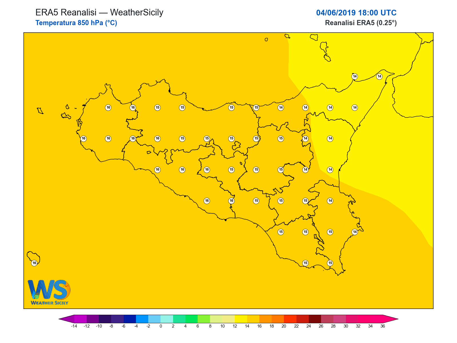 Temperatura a 850 hPa · 2019060418