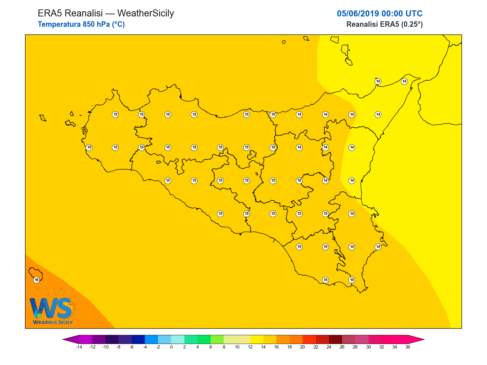 Temperatura a 850 hPa · 2019060500