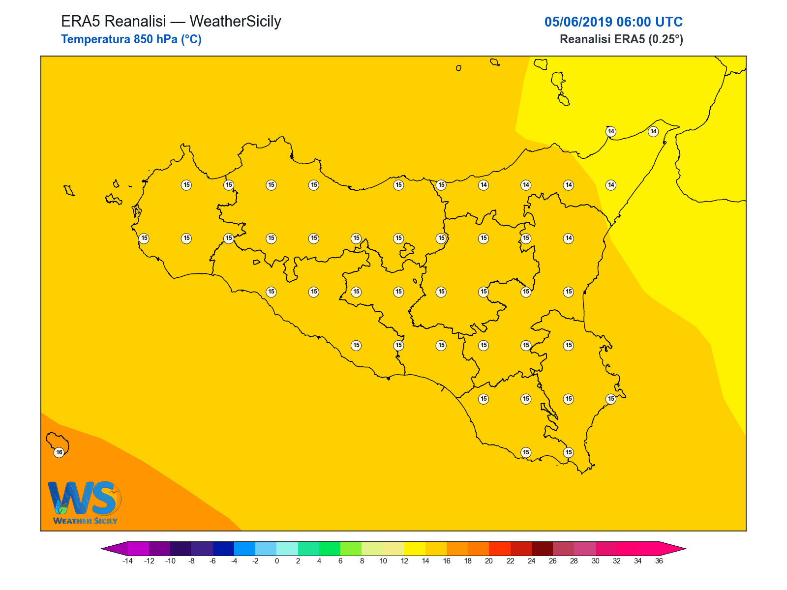 Temperatura a 850 hPa · 2019060506