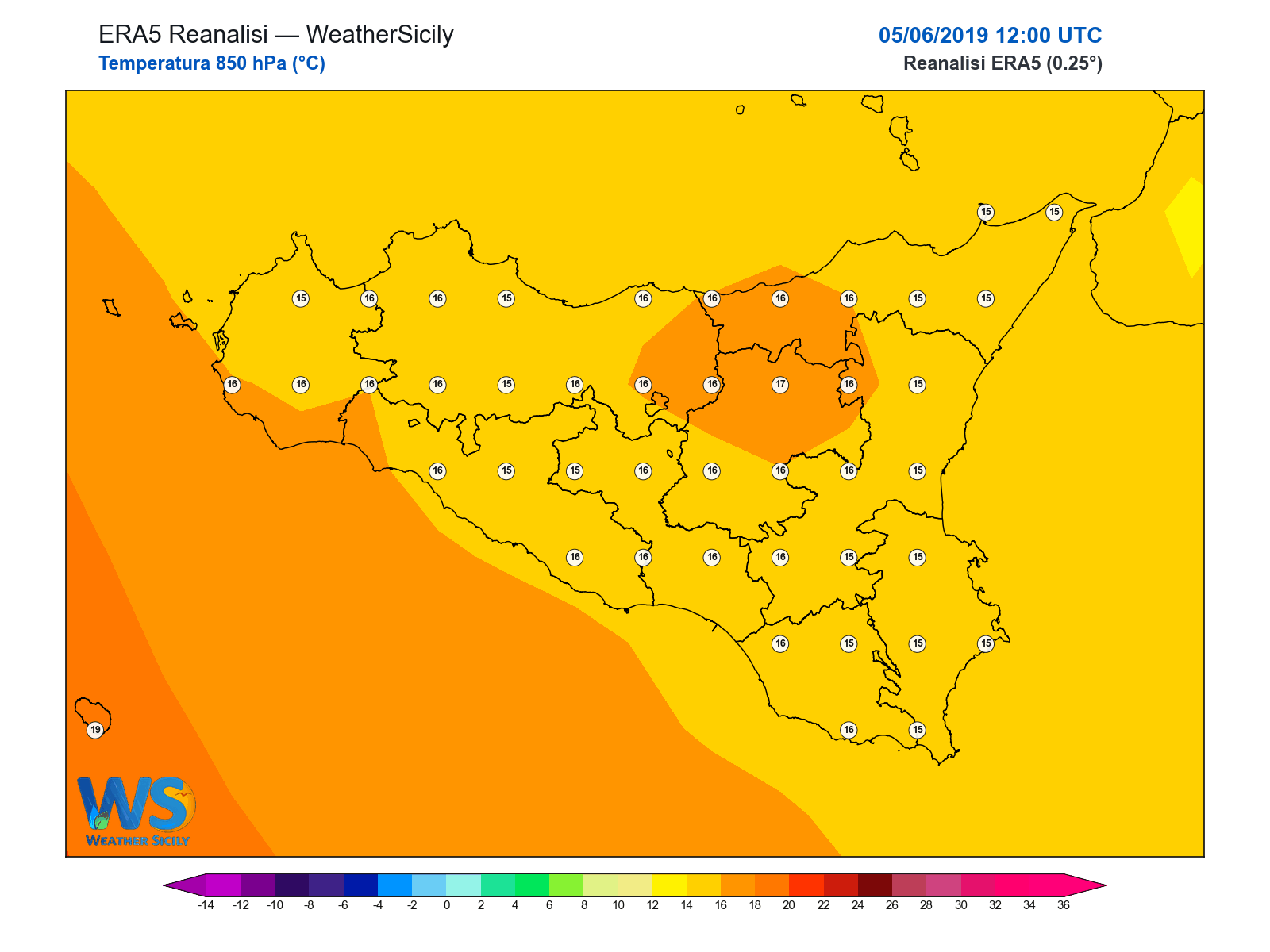 Temperatura a 850 hPa · 2019060512