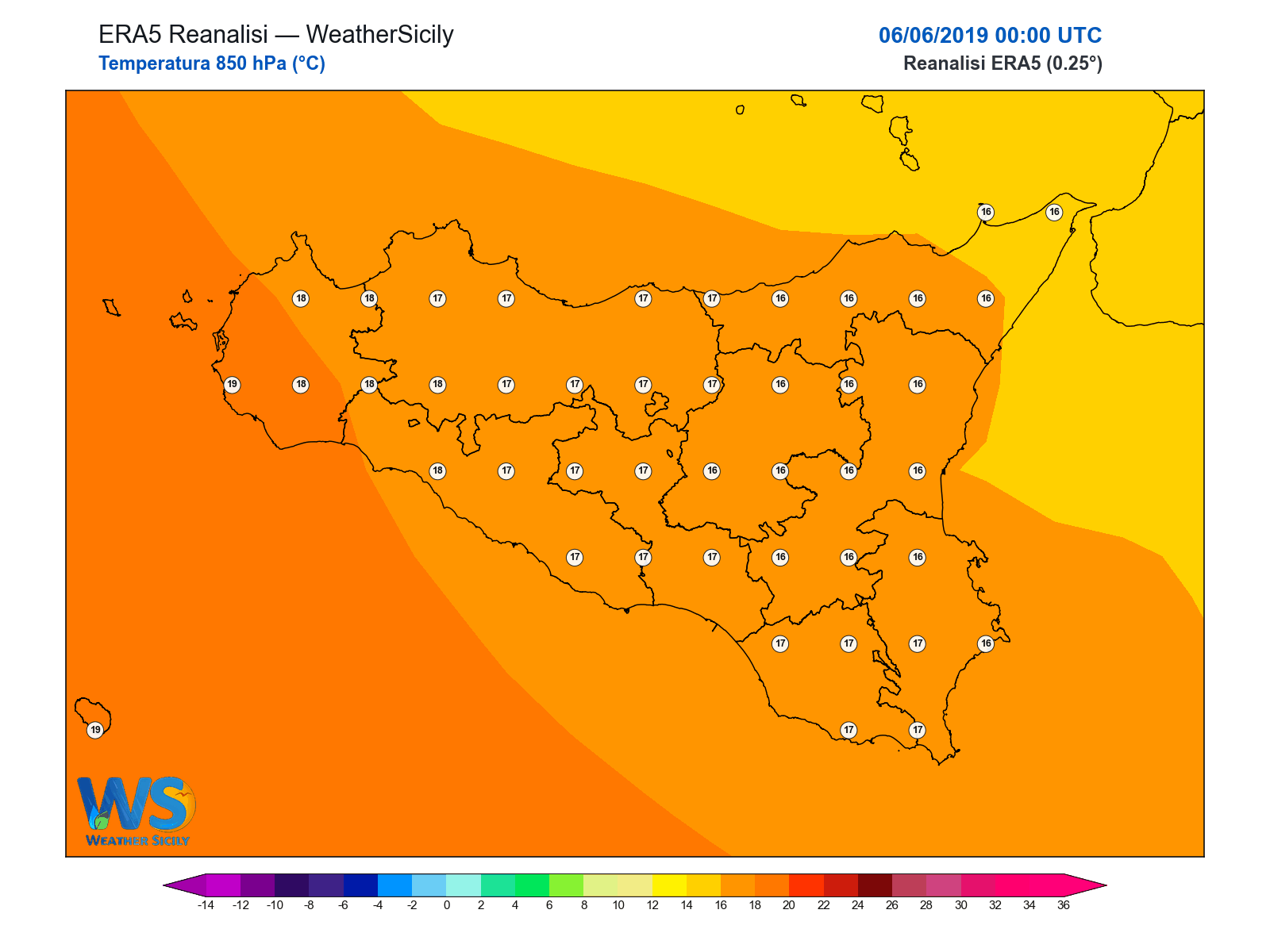Temperatura a 850 hPa · 2019060600