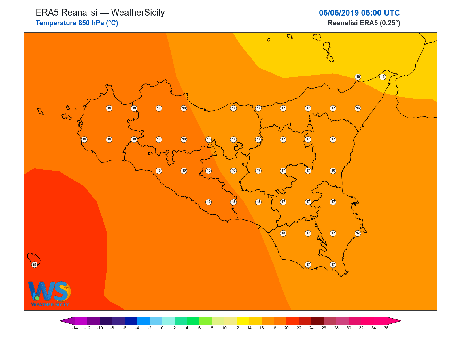 Temperatura a 850 hPa · 2019060606