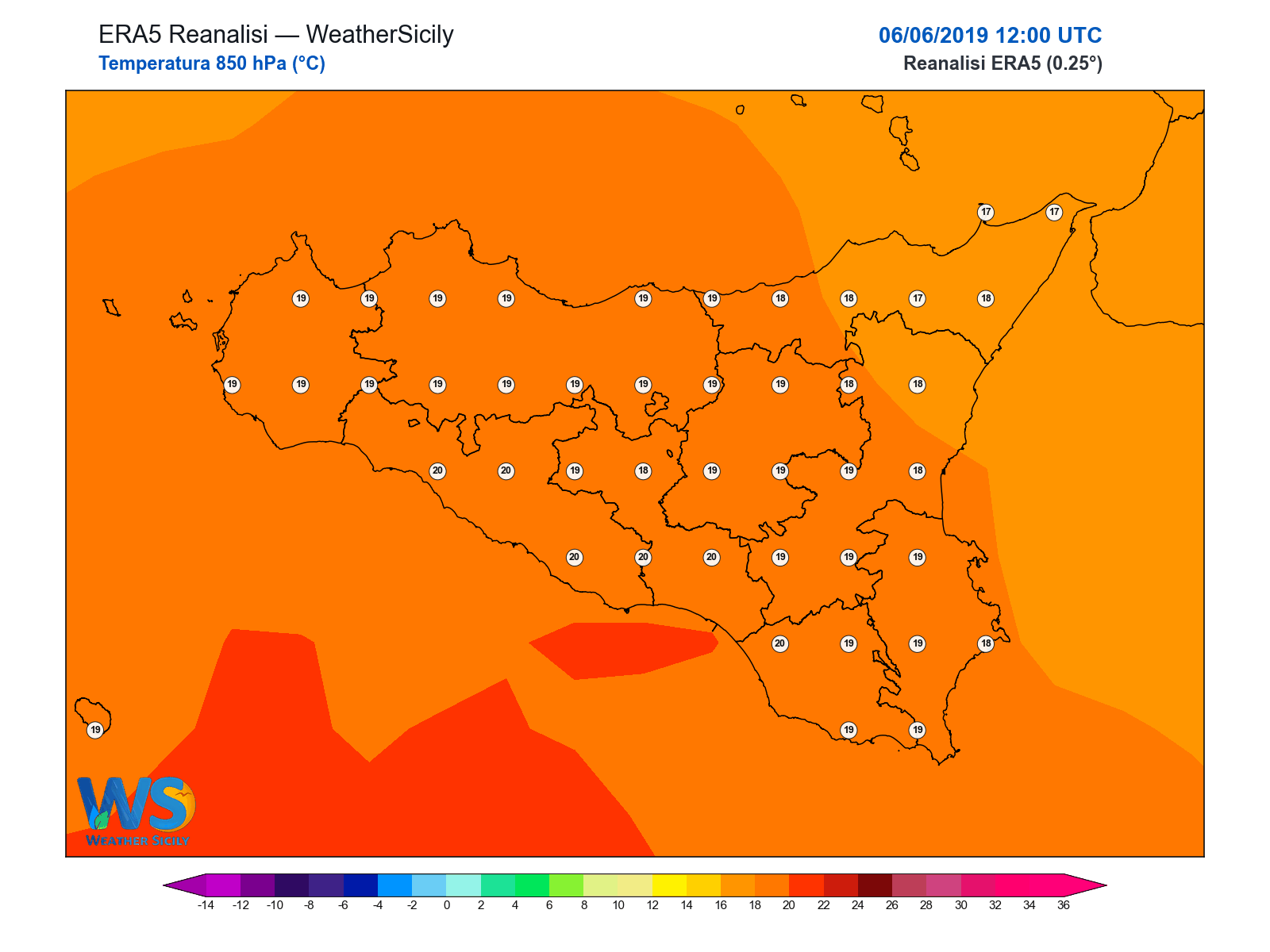 Temperatura a 850 hPa · 2019060612