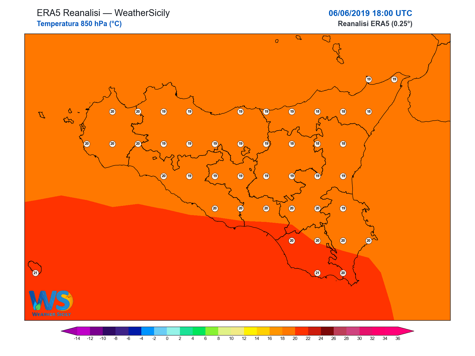 Temperatura a 850 hPa · 2019060618