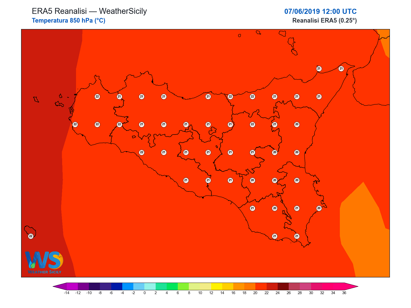 Temperatura a 850 hPa · 2019060712