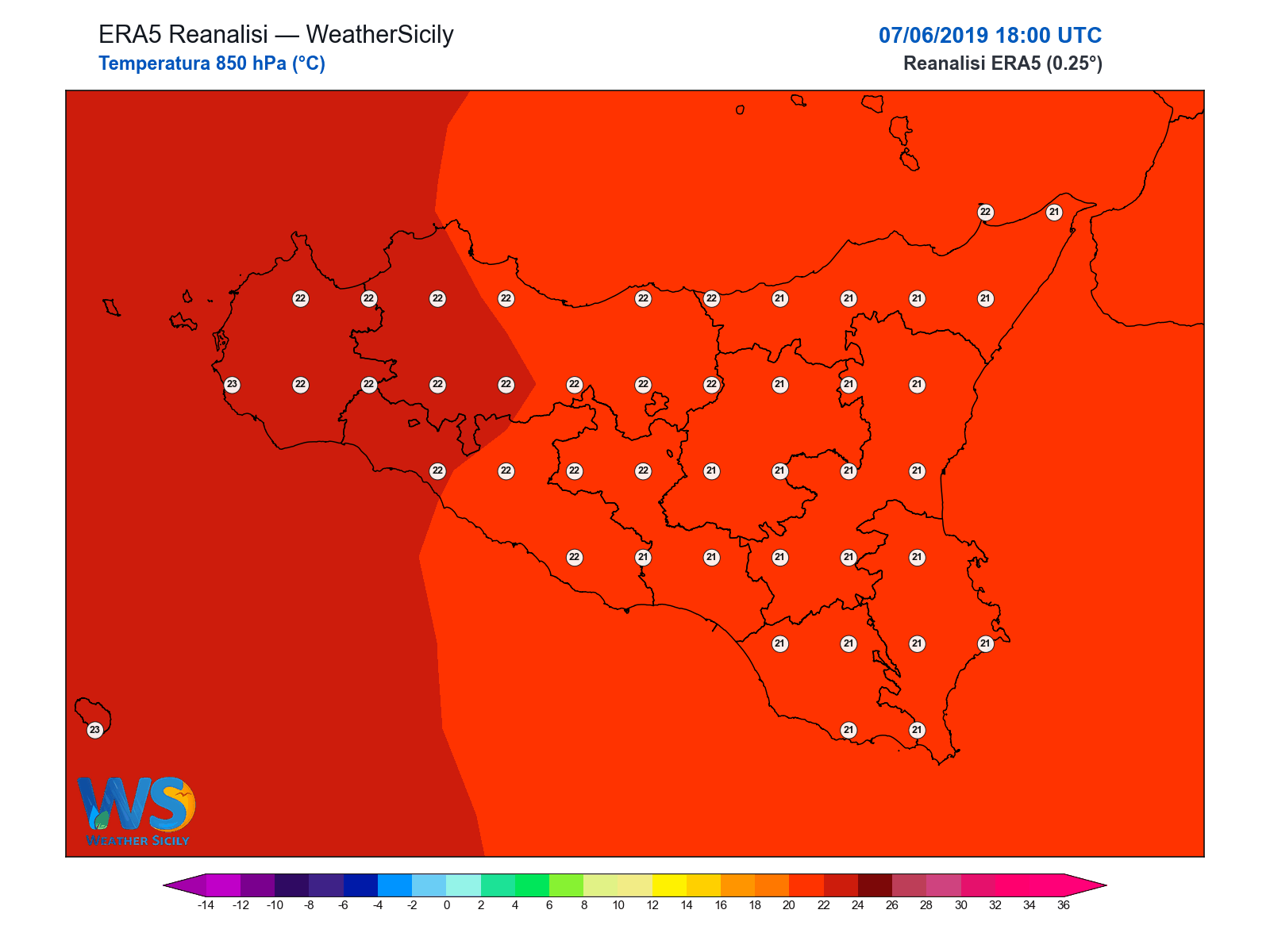 Temperatura a 850 hPa · 2019060718