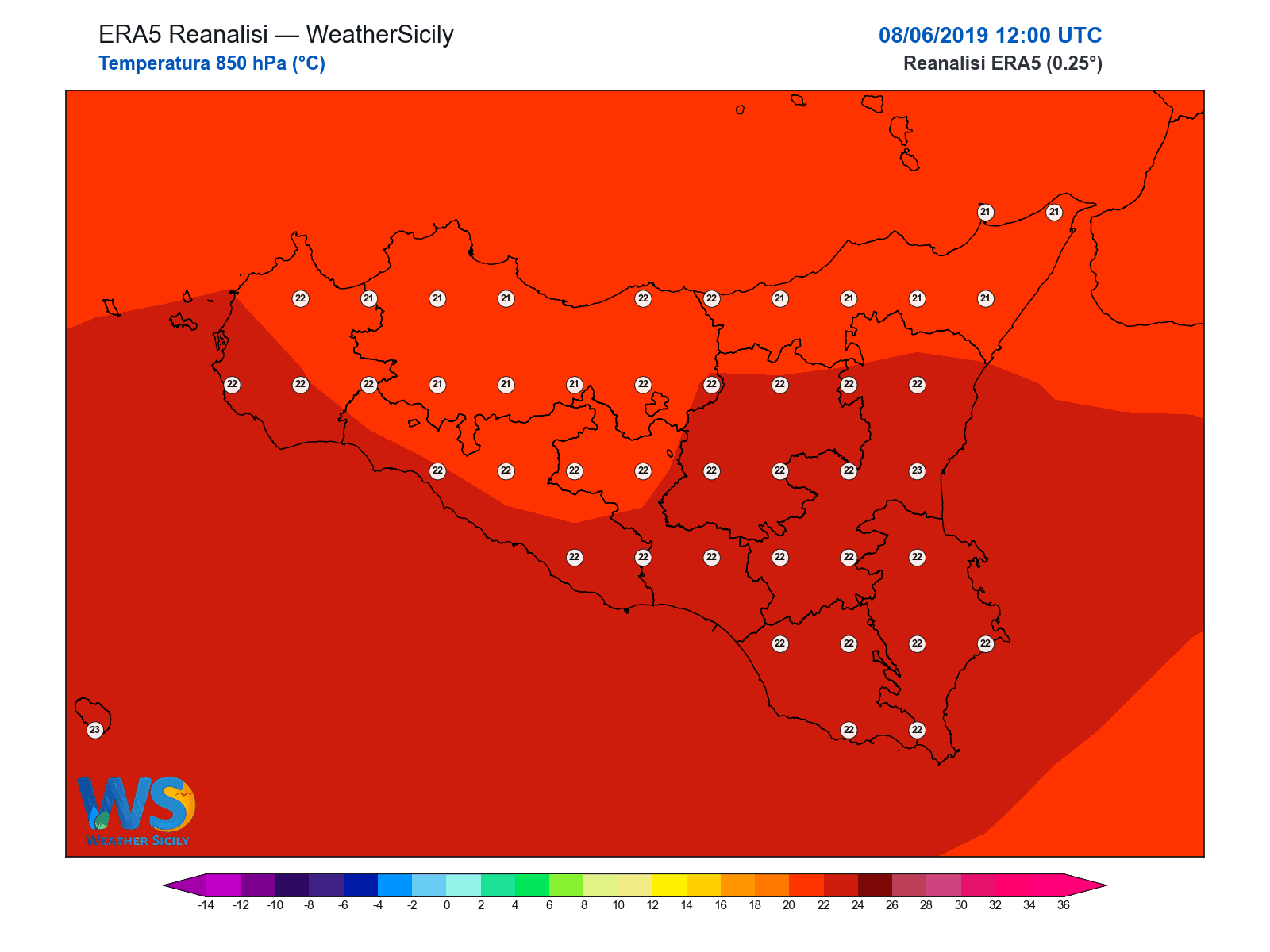 Temperatura a 850 hPa · 2019060812