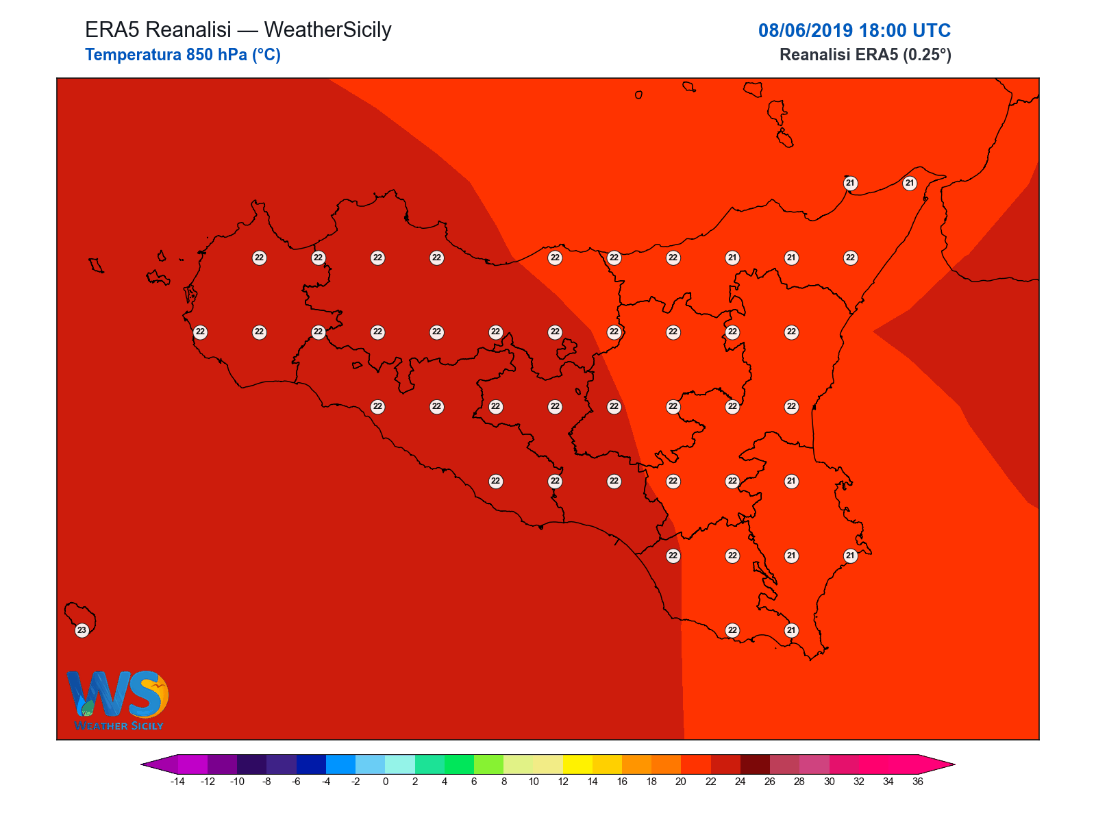 Temperatura a 850 hPa · 2019060818
