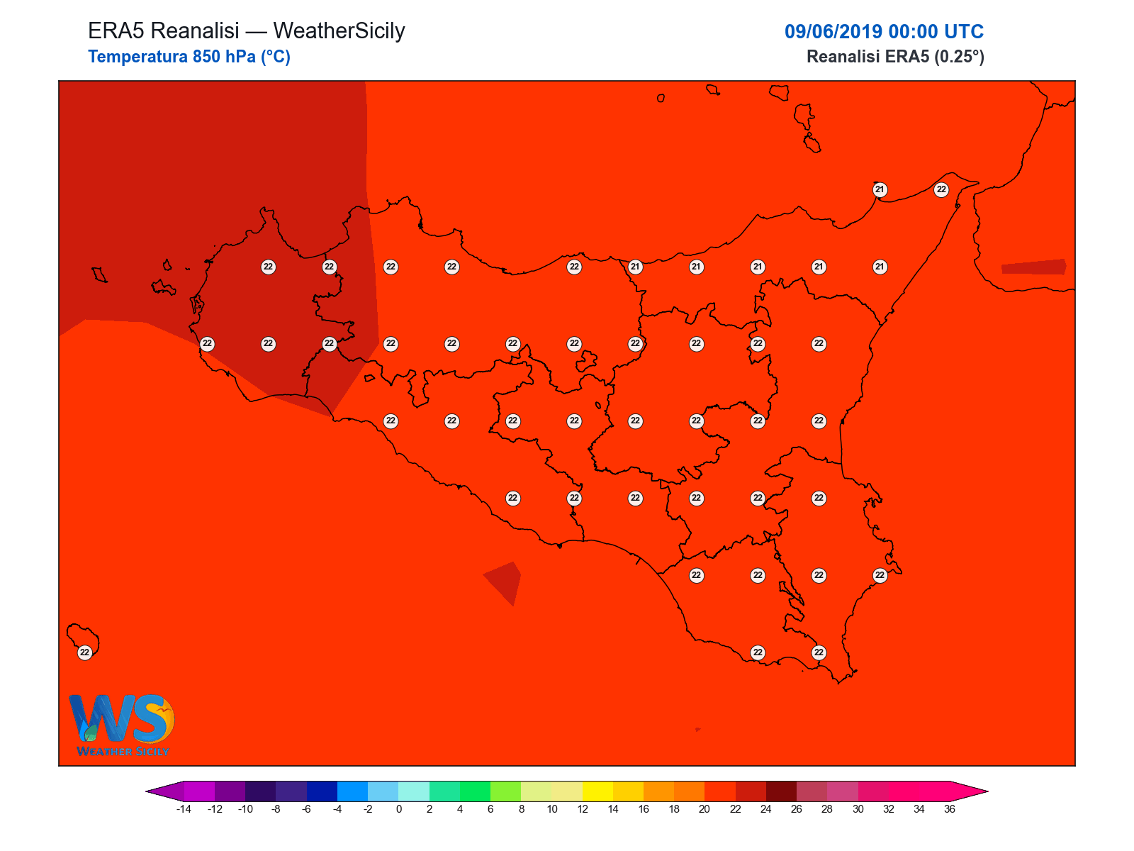 Temperatura a 850 hPa · 2019060900