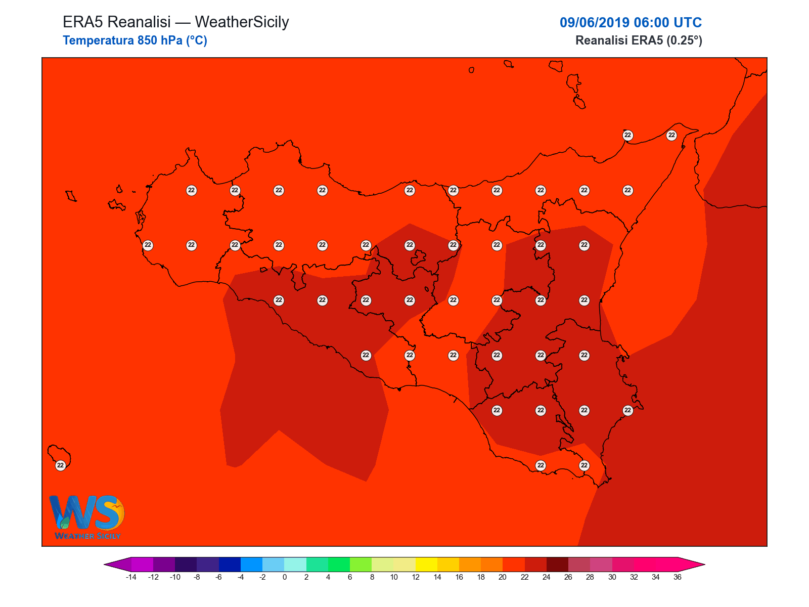 Temperatura a 850 hPa · 2019060906