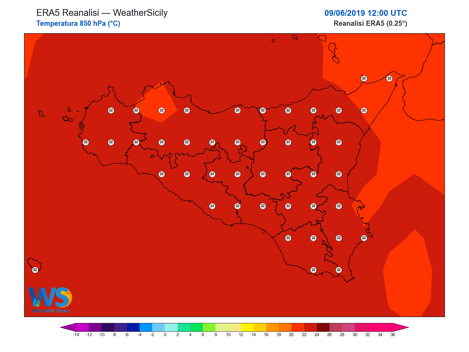 Temperatura a 850 hPa · 2019060912