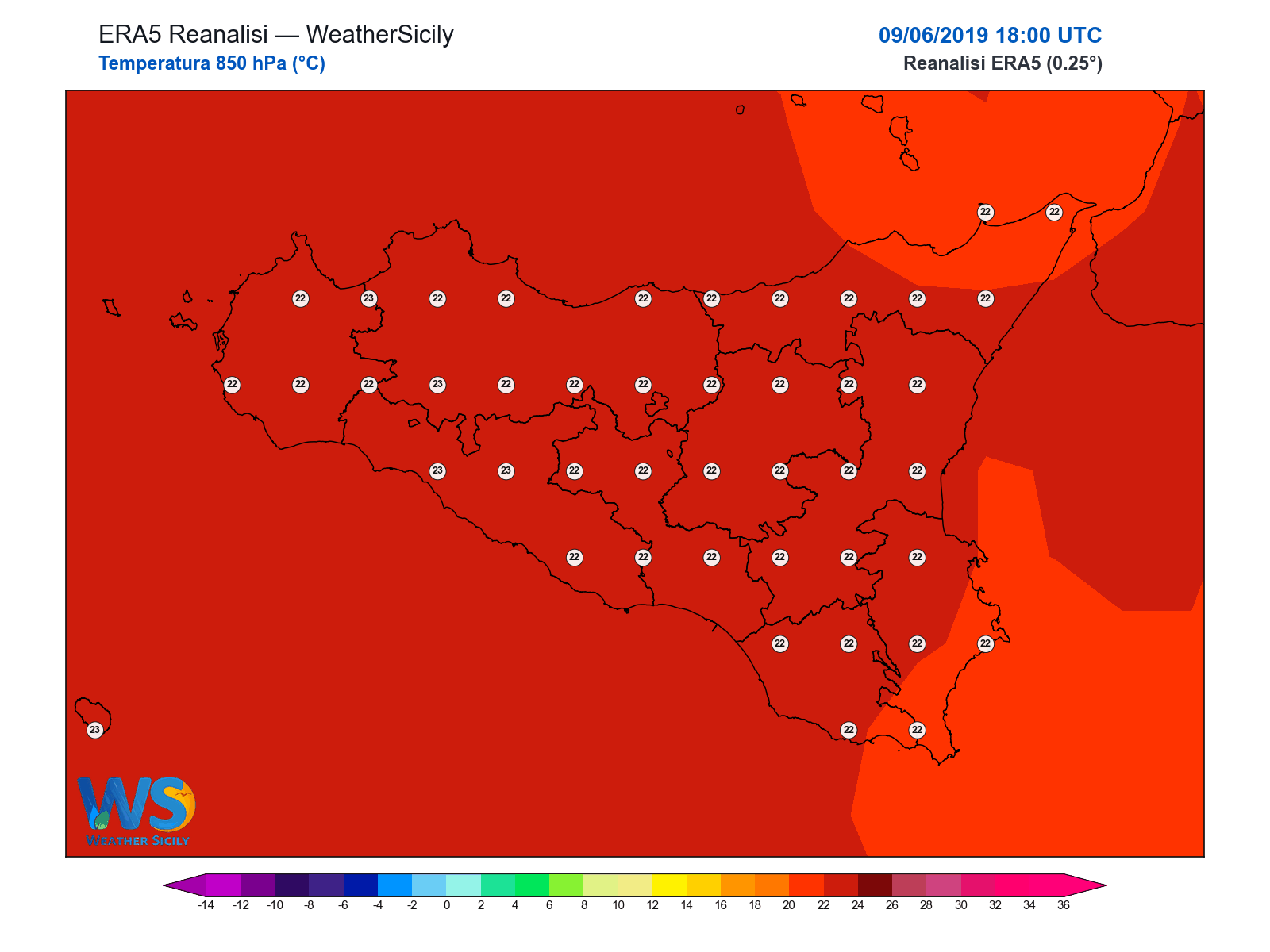 Temperatura a 850 hPa · 2019060918