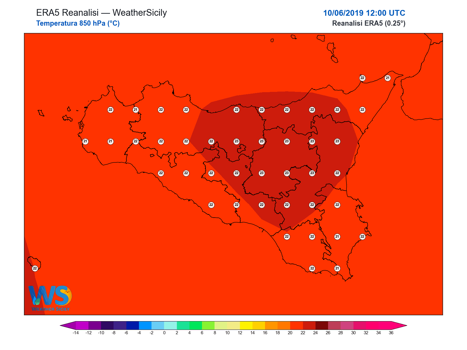 Temperatura a 850 hPa · 2019061012