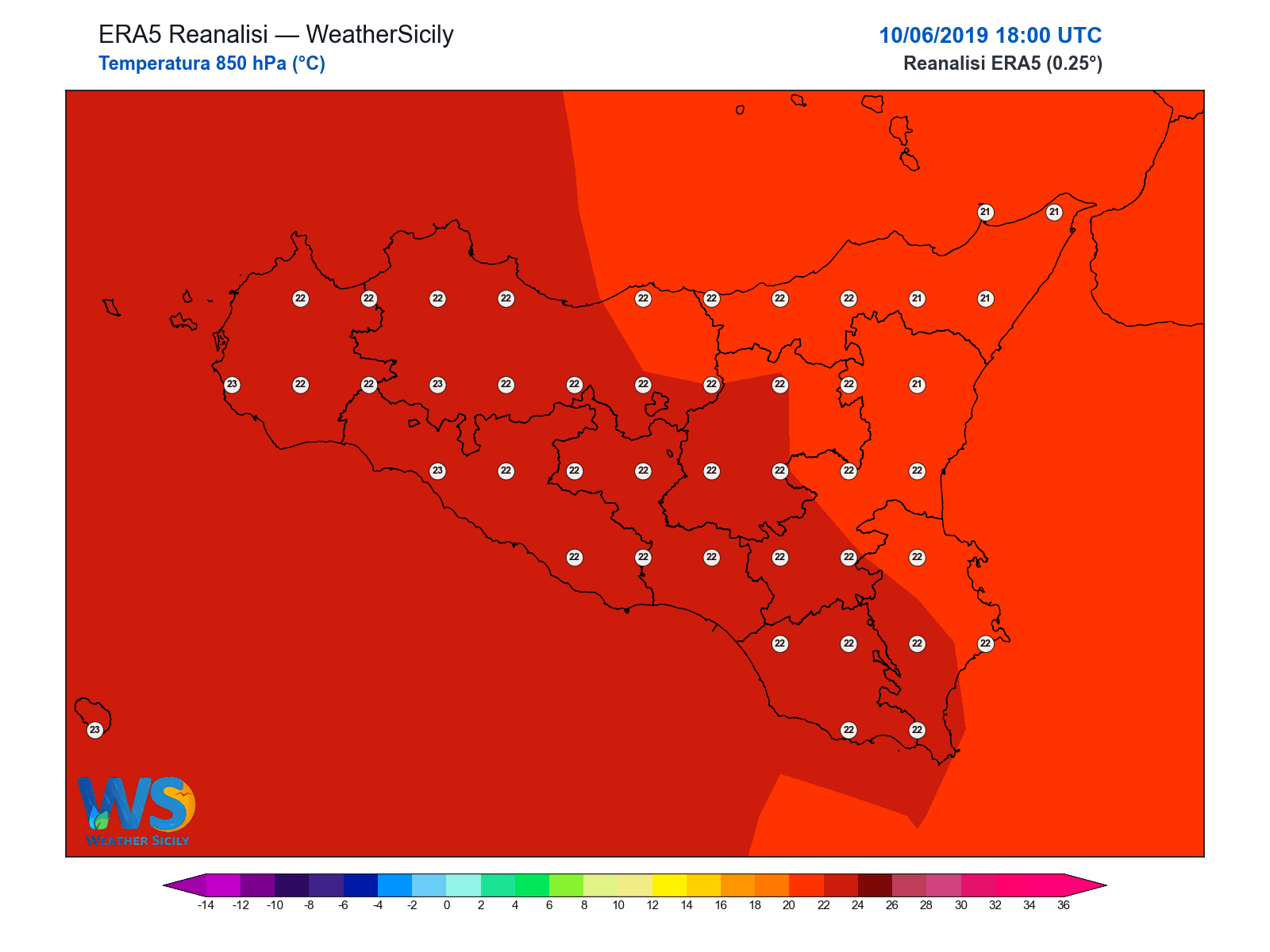 Temperatura a 850 hPa · 2019061018