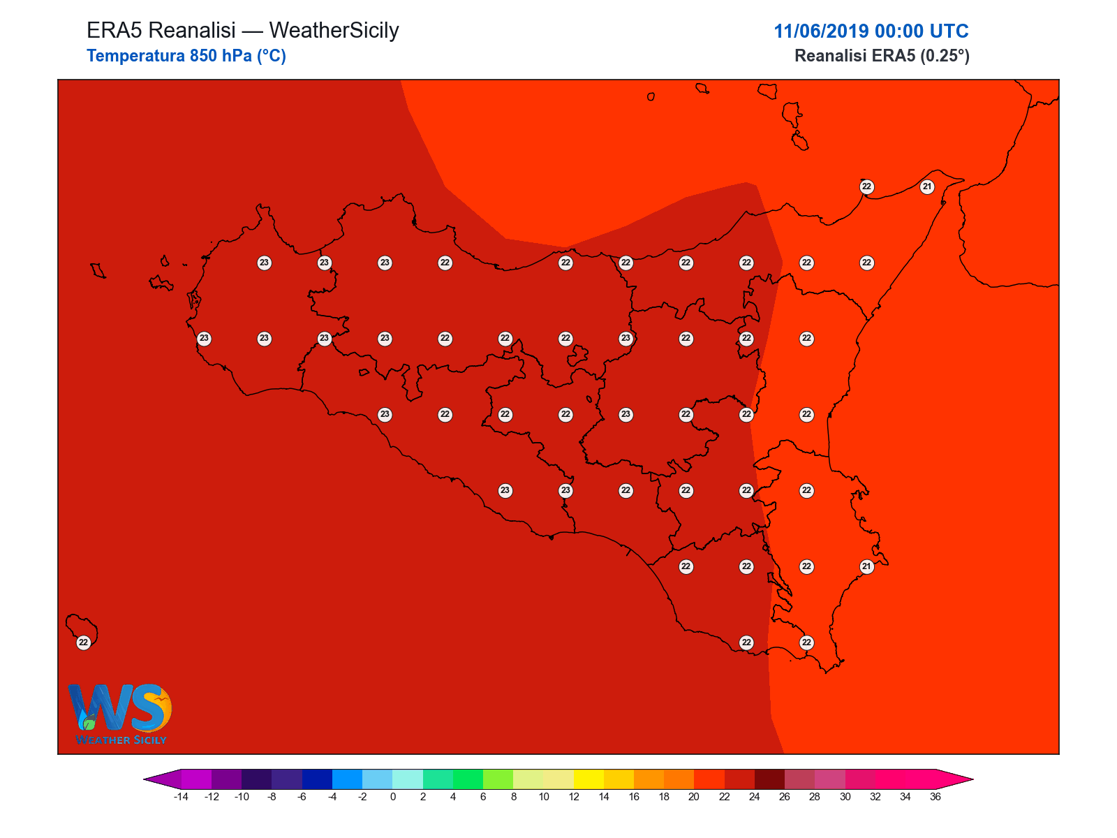 Temperatura a 850 hPa · 2019061100