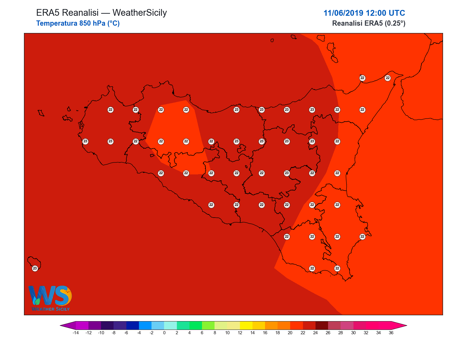 Temperatura a 850 hPa · 2019061112