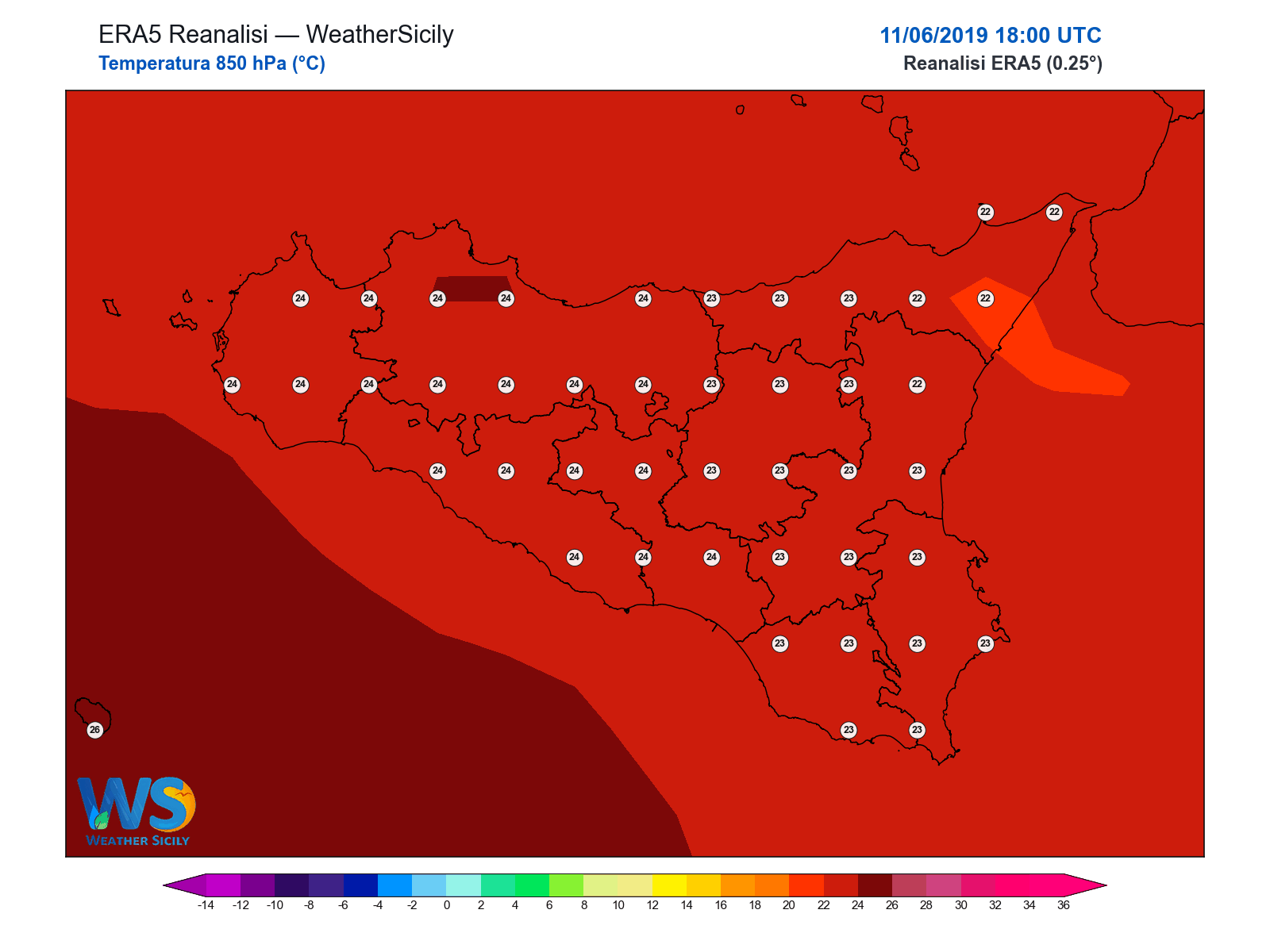 Temperatura a 850 hPa · 2019061118