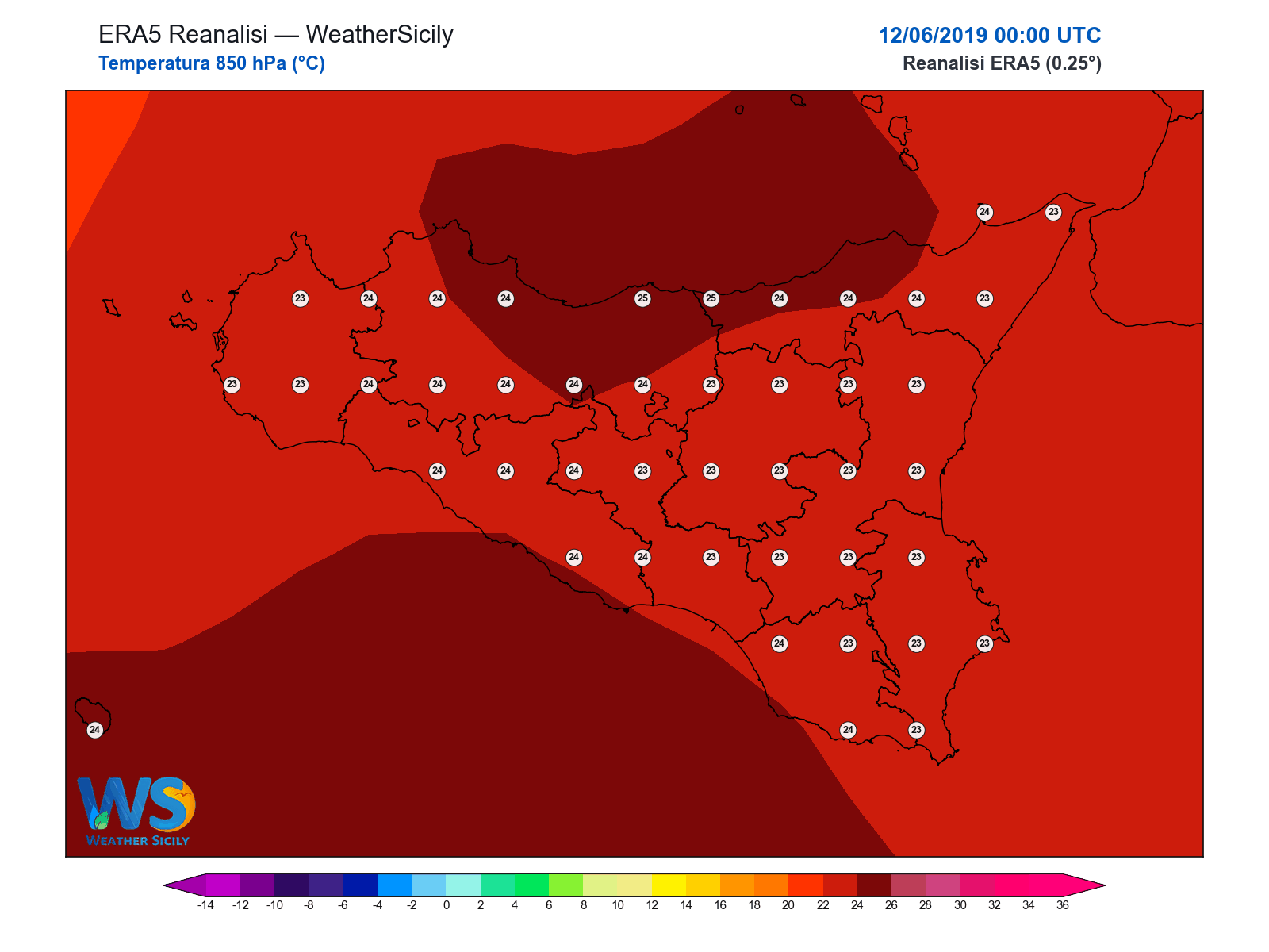 Temperatura a 850 hPa · 2019061200