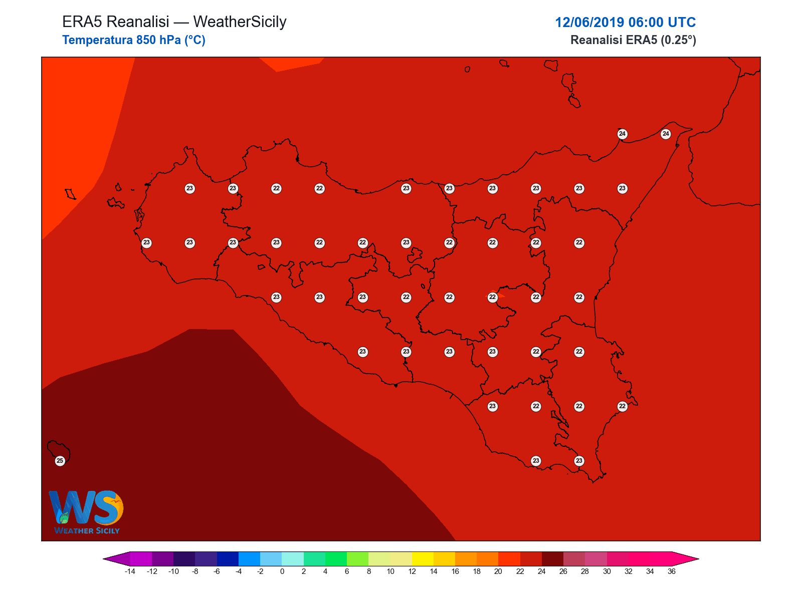 Temperatura a 850 hPa · 2019061206