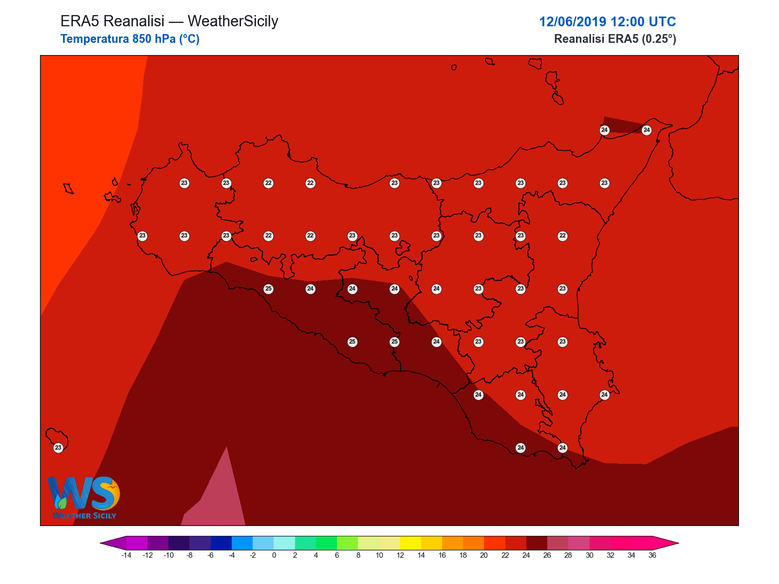 Temperatura a 850 hPa · 2019061212
