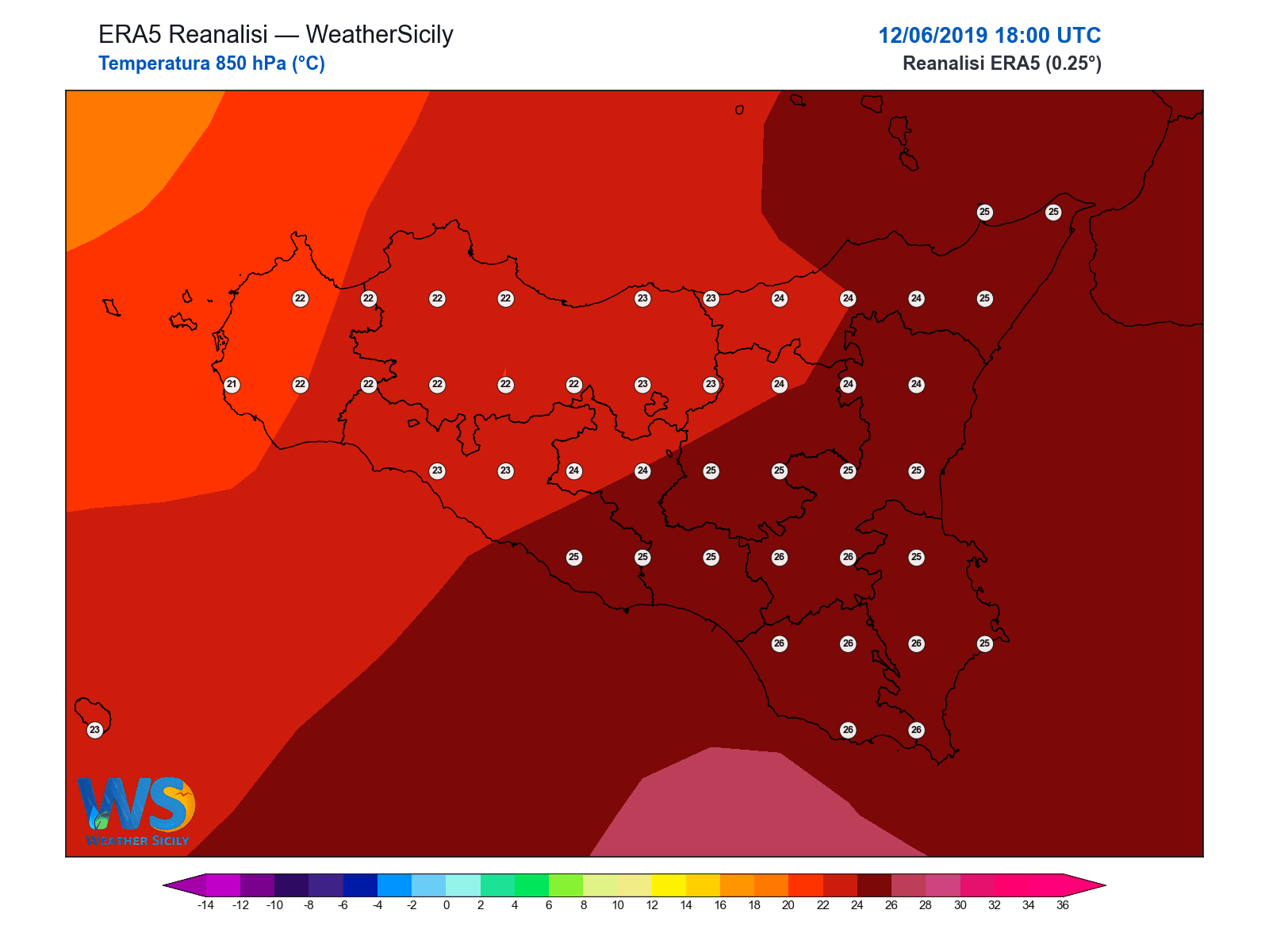 Temperatura a 850 hPa · 2019061218