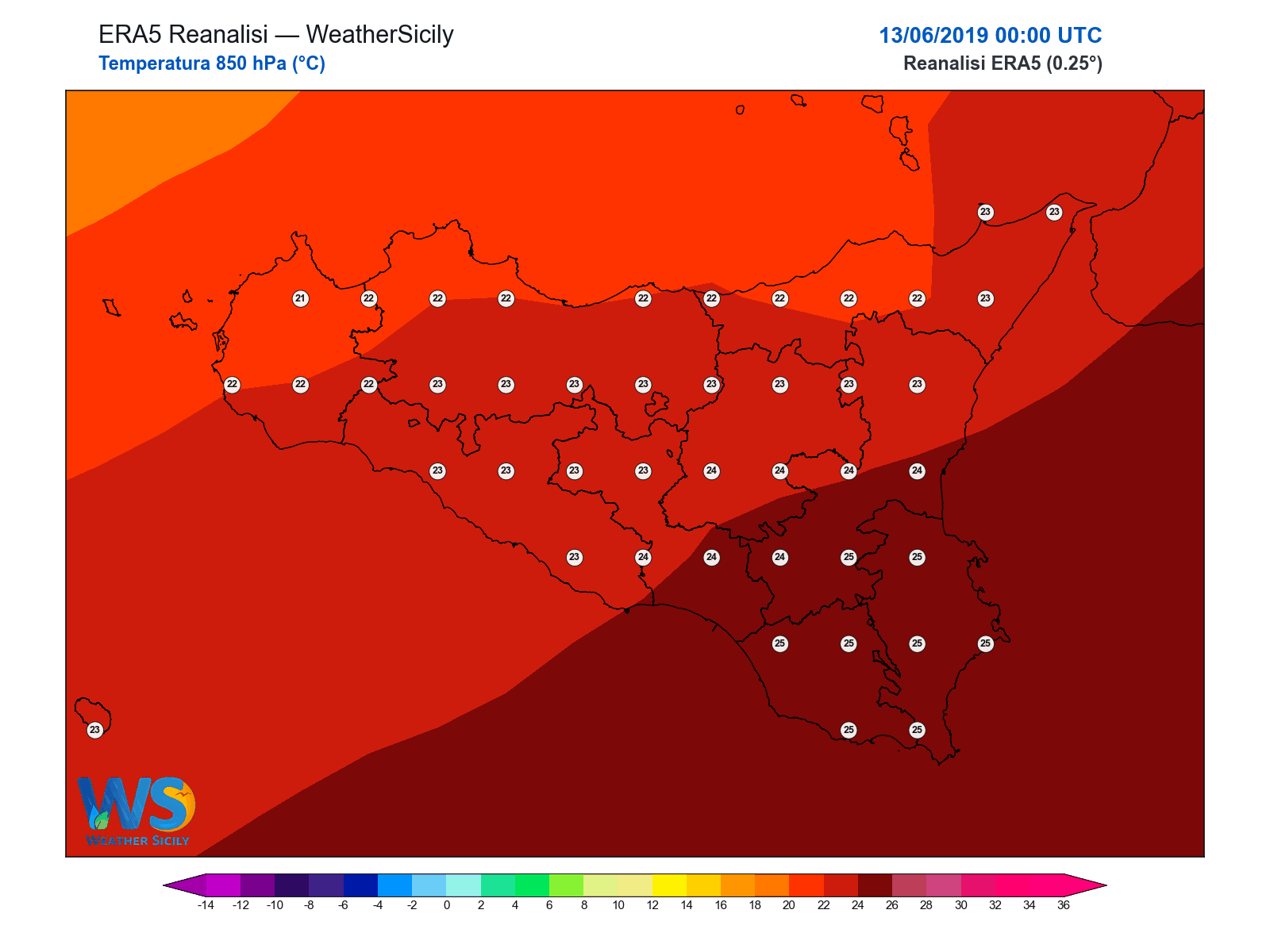 Temperatura a 850 hPa · 2019061300