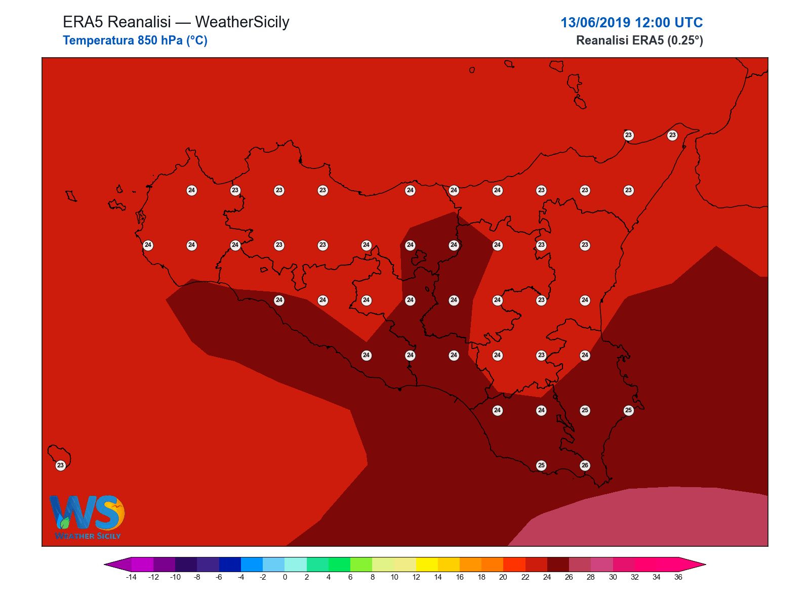 Temperatura a 850 hPa · 2019061312