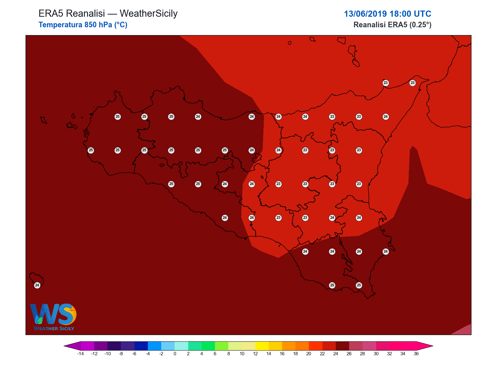 Temperatura a 850 hPa · 2019061318