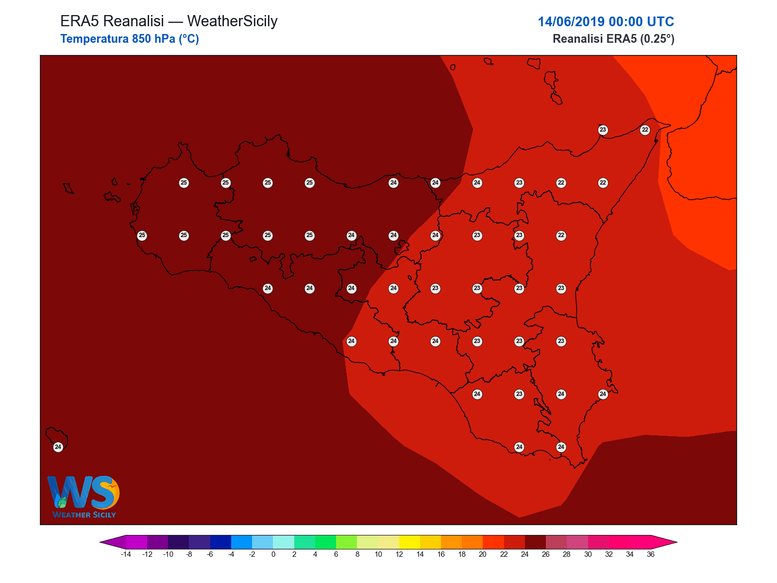 Temperatura a 850 hPa · 2019061400