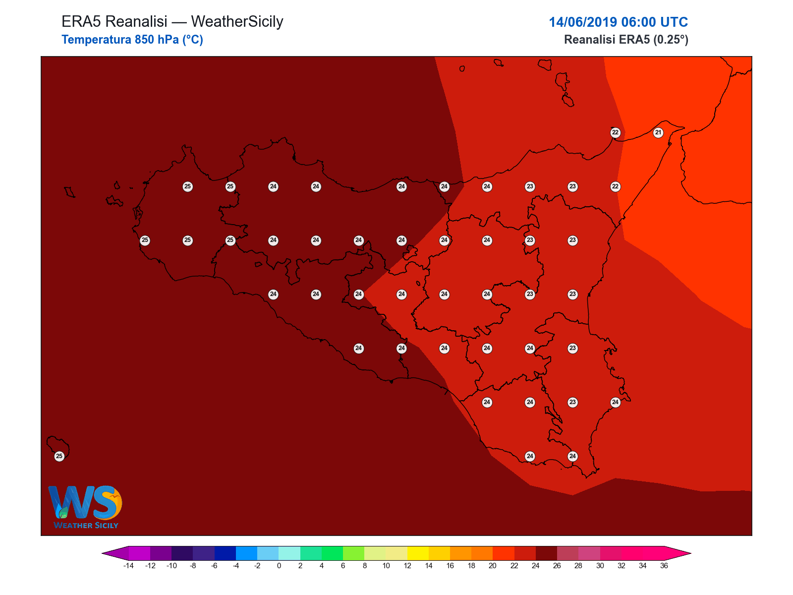 Temperatura a 850 hPa · 2019061406