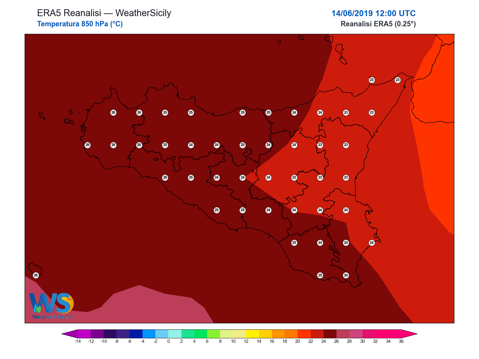 Temperatura a 850 hPa · 2019061412