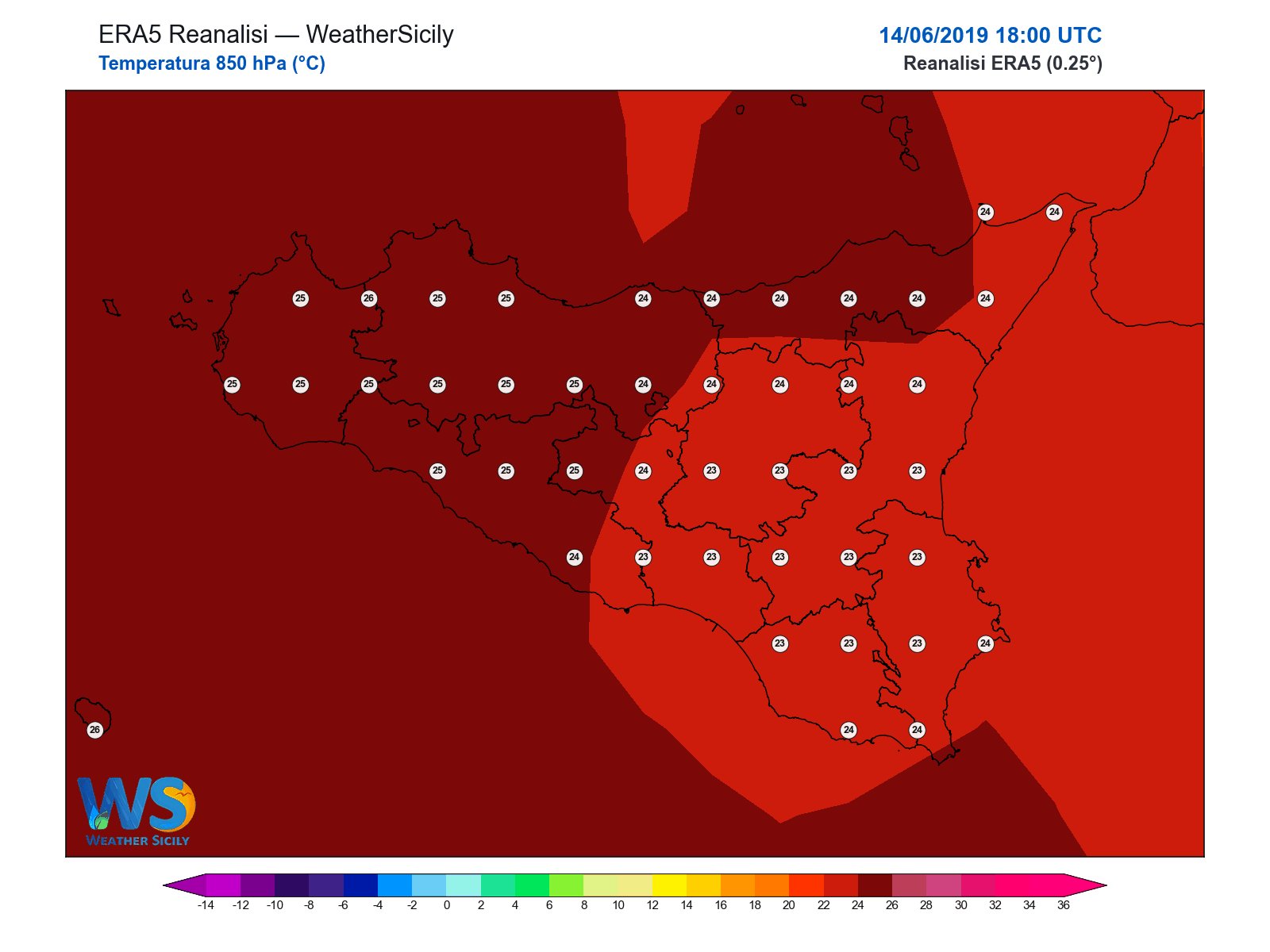 Temperatura a 850 hPa · 2019061418