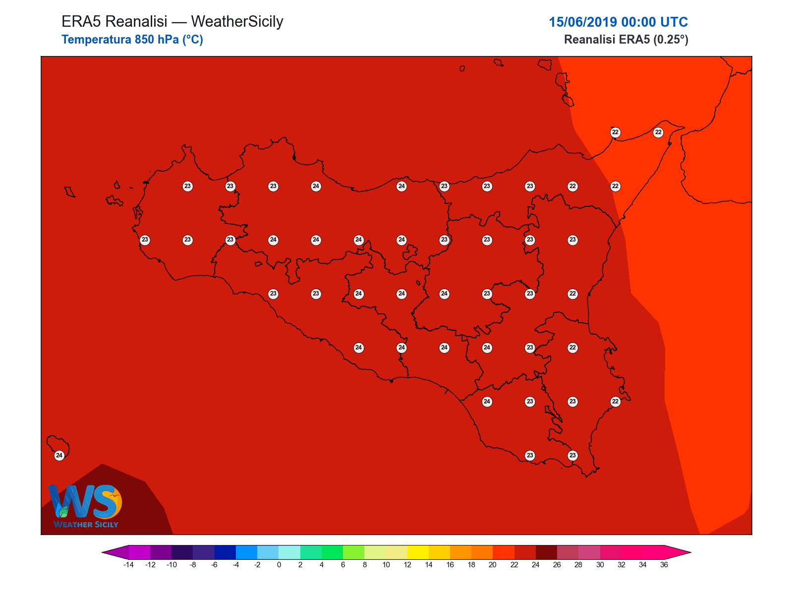 Temperatura a 850 hPa · 2019061500