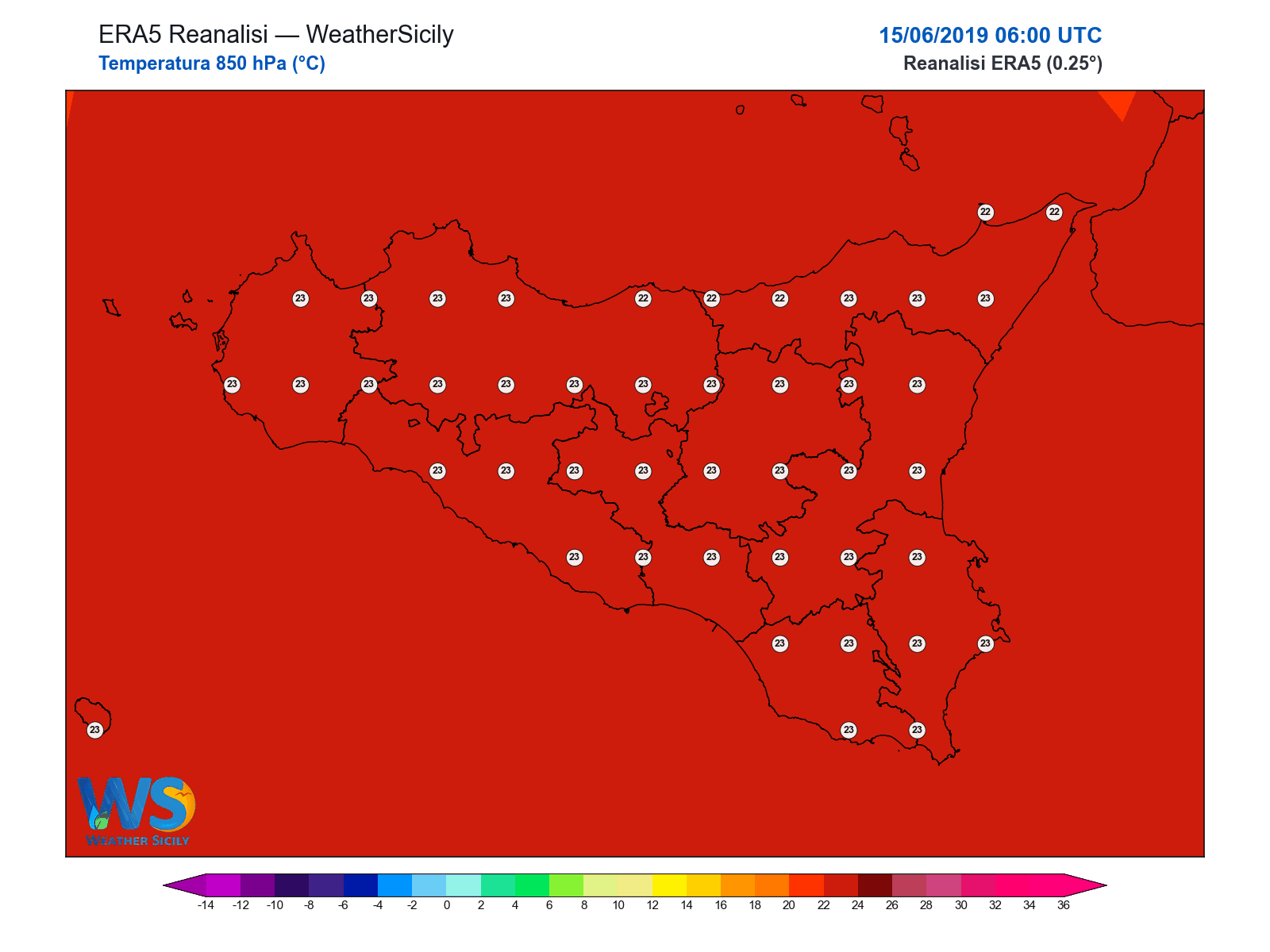 Temperatura a 850 hPa · 2019061506