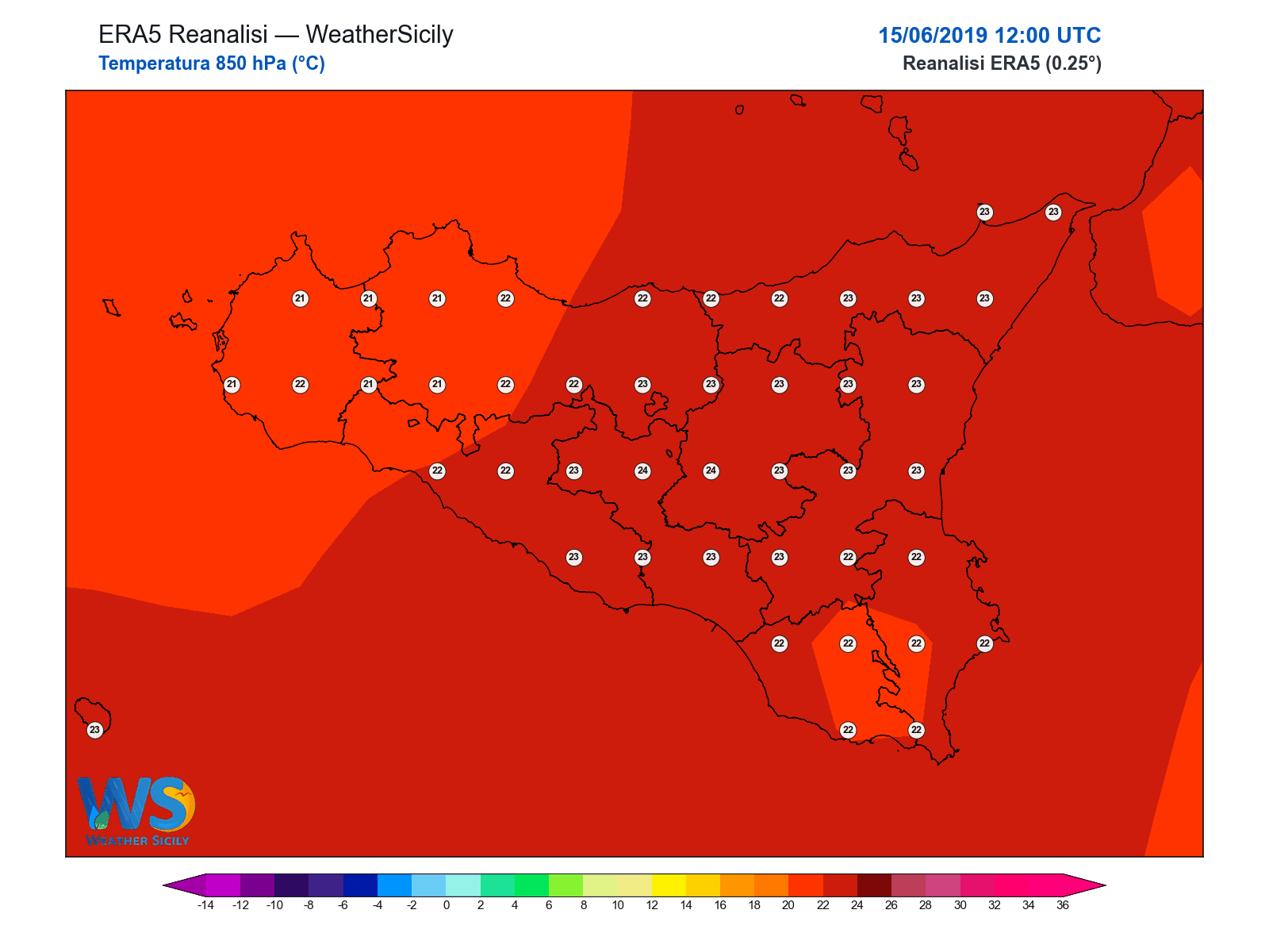 Temperatura a 850 hPa · 2019061512