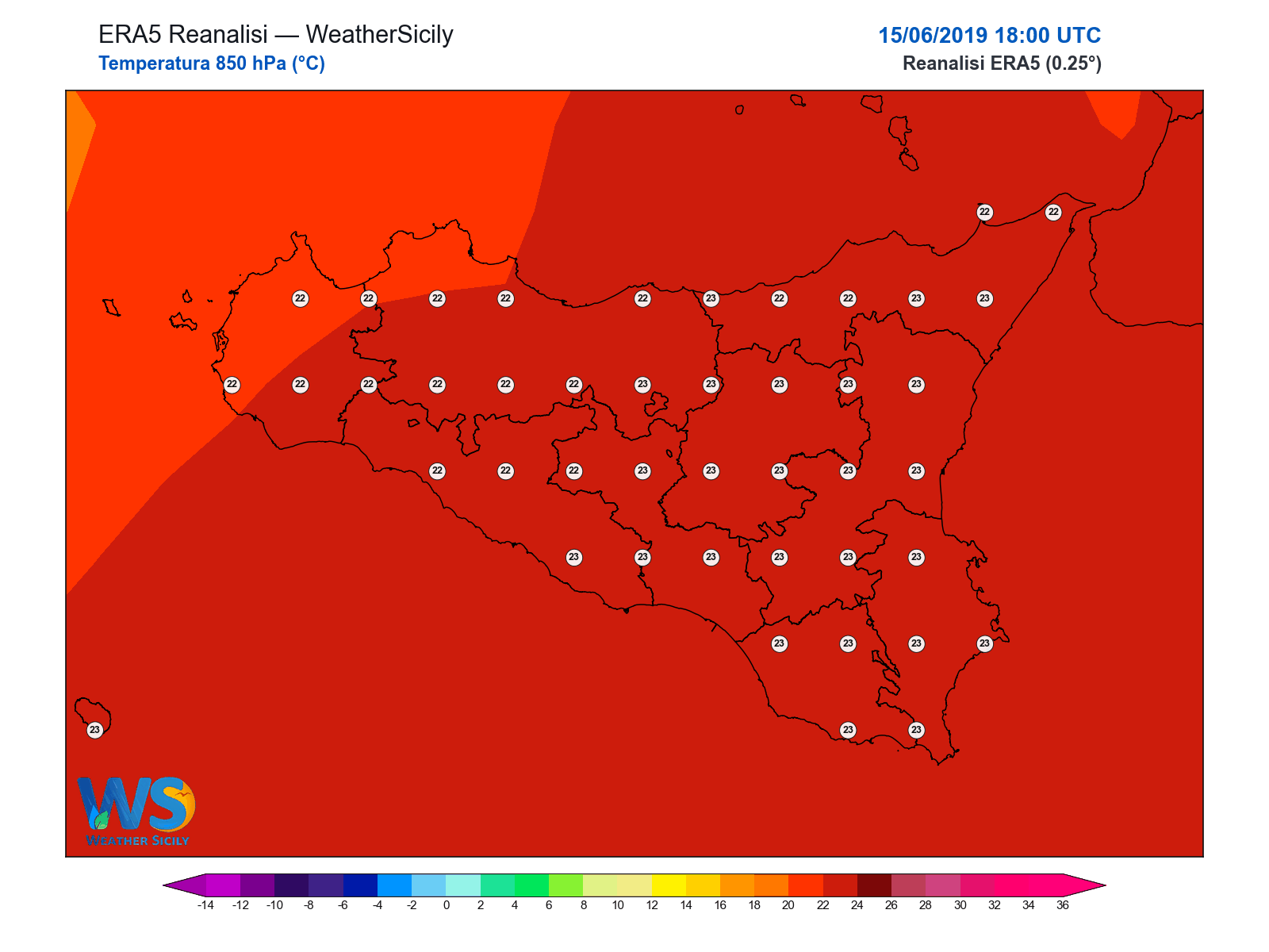 Temperatura a 850 hPa · 2019061518