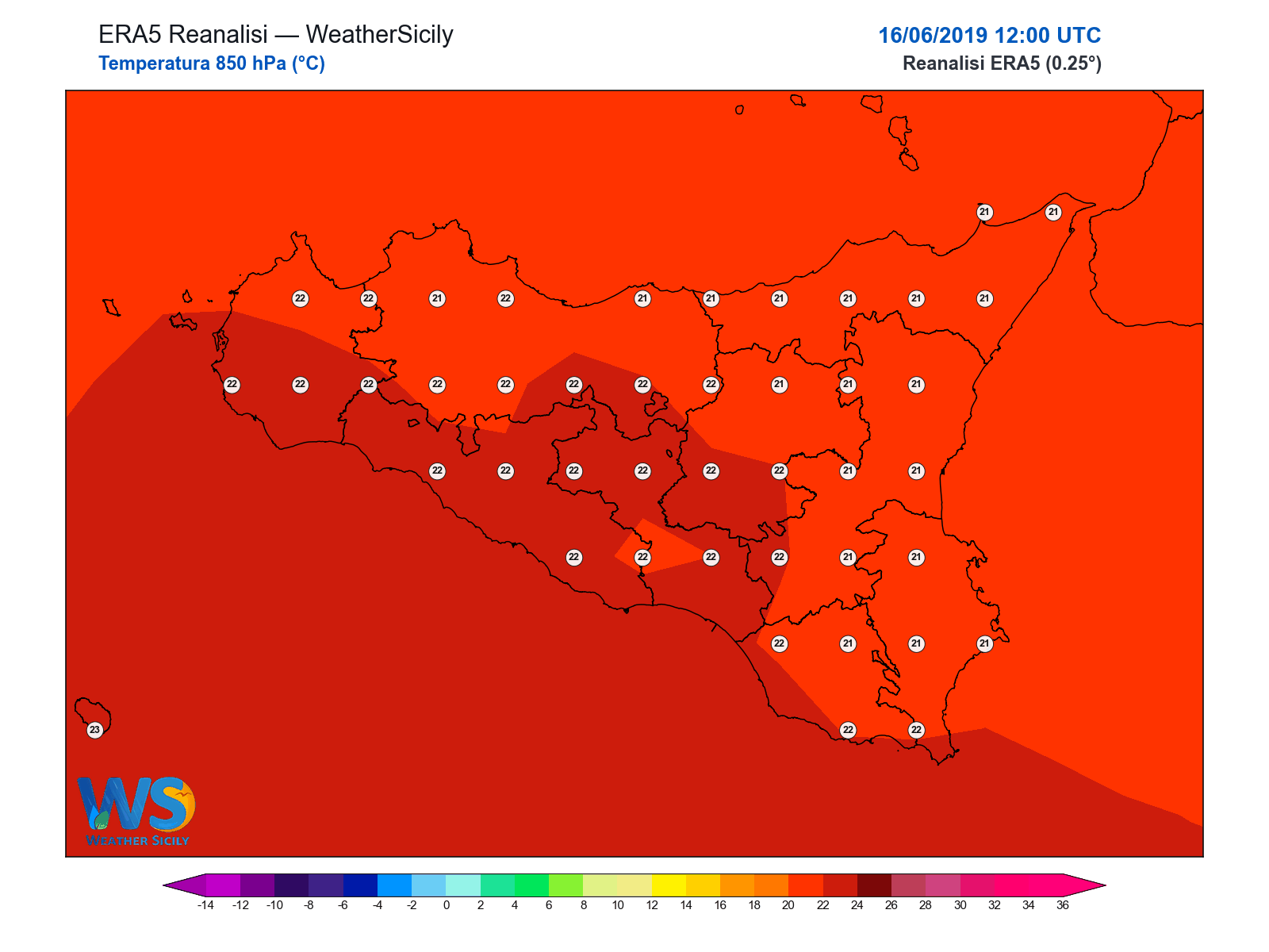 Temperatura a 850 hPa · 2019061612