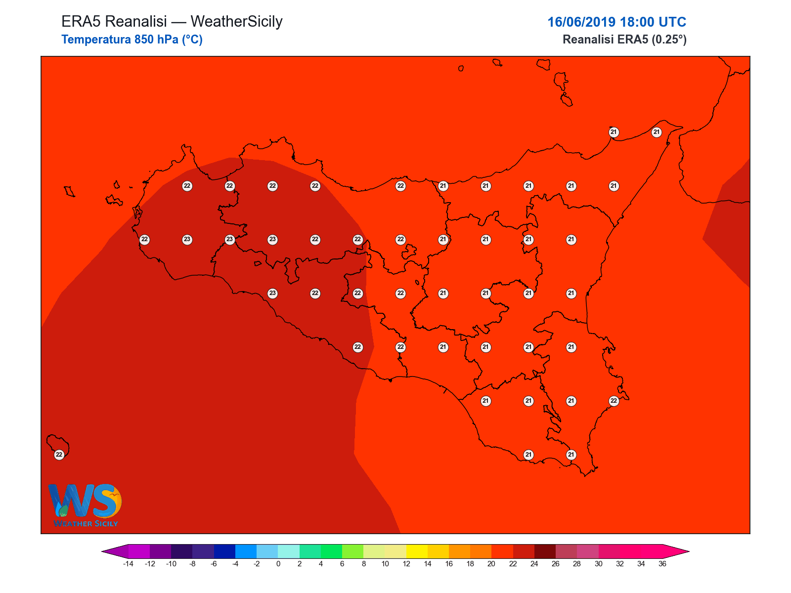 Temperatura a 850 hPa · 2019061618