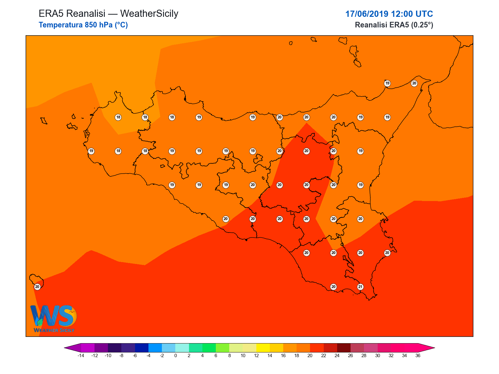 Temperatura a 850 hPa · 2019061712