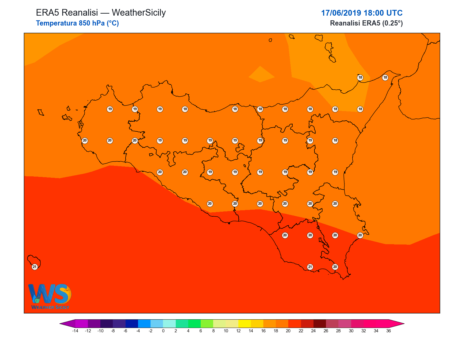 Temperatura a 850 hPa · 2019061718