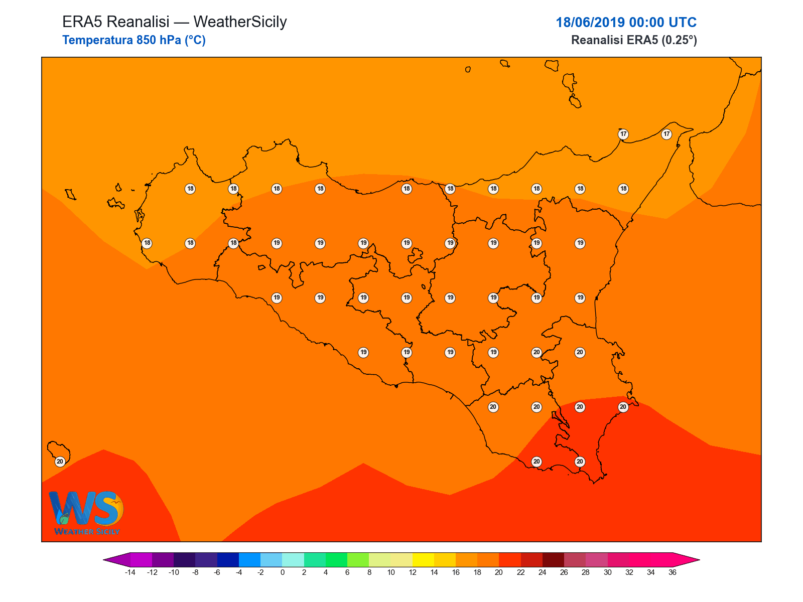 Temperatura a 850 hPa · 2019061800