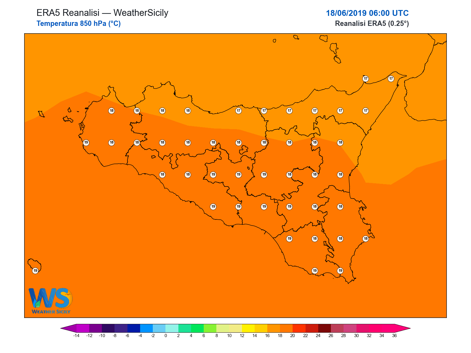 Temperatura a 850 hPa · 2019061806