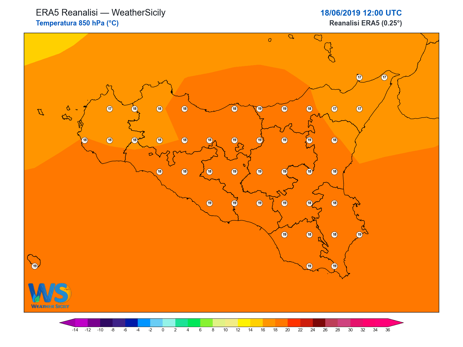 Temperatura a 850 hPa · 2019061812