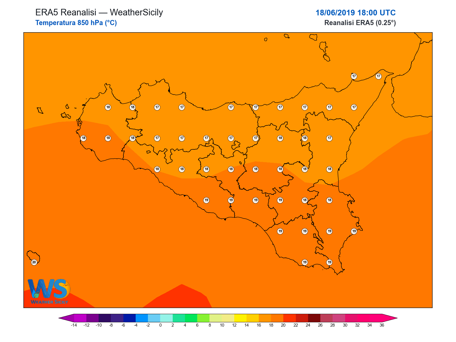 Temperatura a 850 hPa · 2019061818
