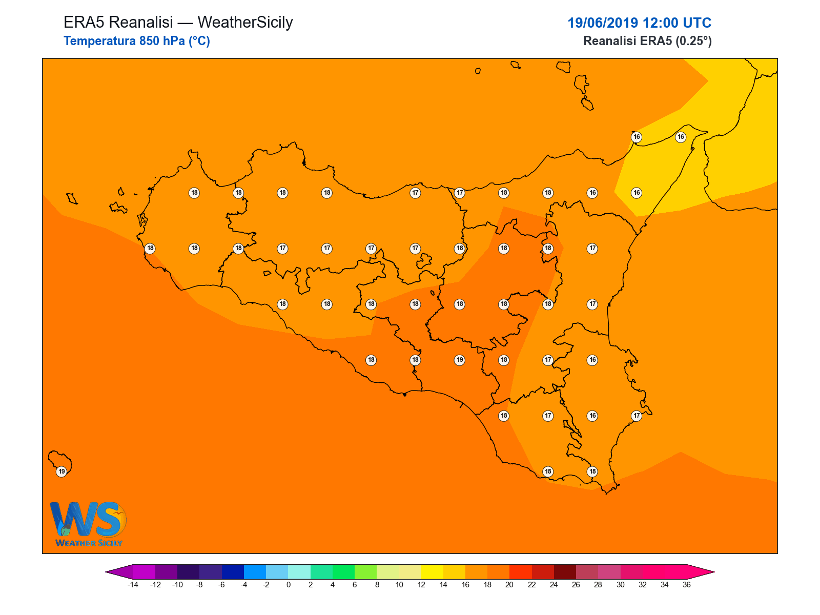 Temperatura a 850 hPa · 2019061912