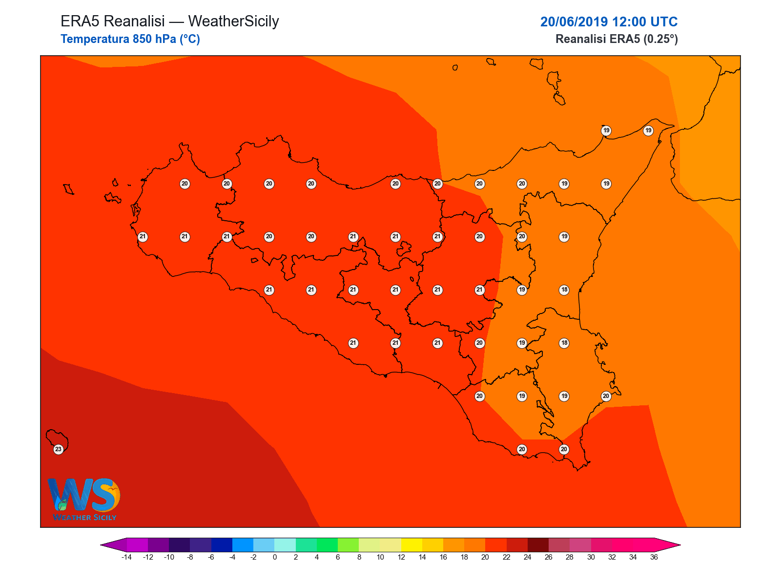 Temperatura a 850 hPa · 2019062012