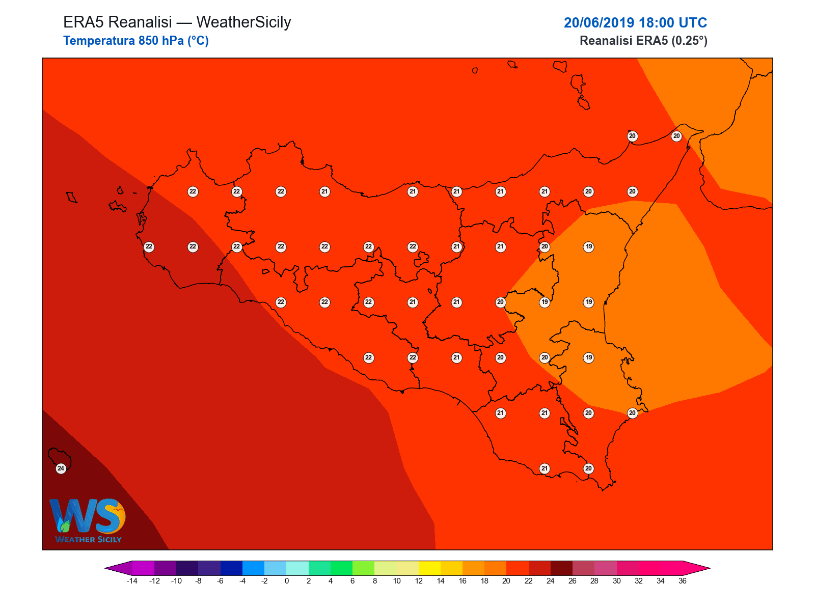 Temperatura a 850 hPa · 2019062018